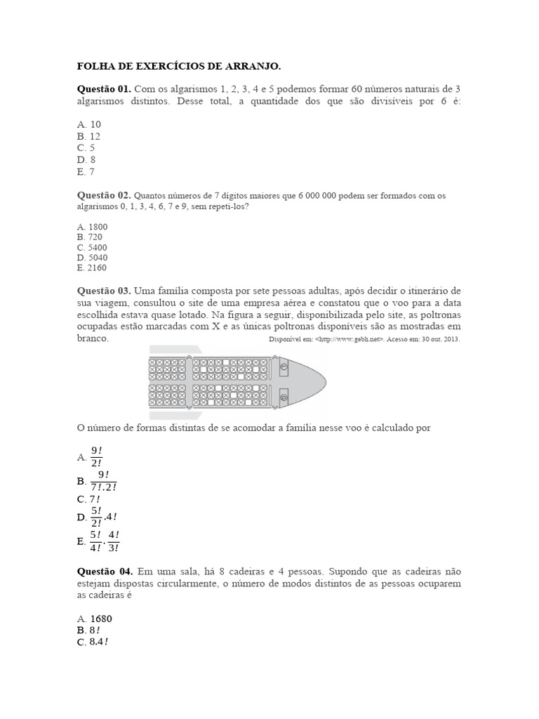 Exercícios Resolvidos de Arranjos | PDF