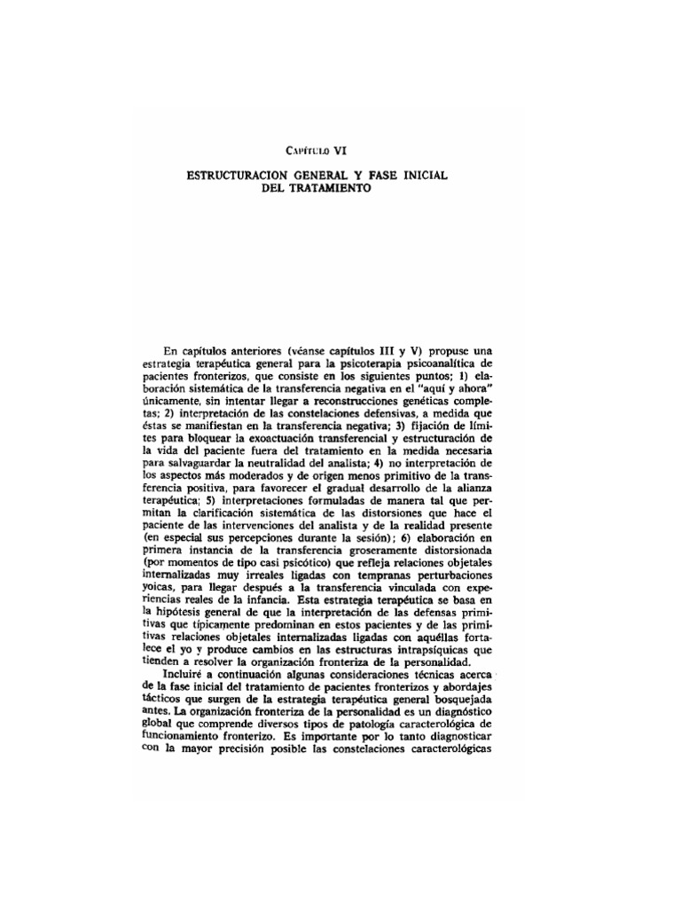 Estructuración General y Fase Inicial Del Tratamiento. Kenberg | PDF