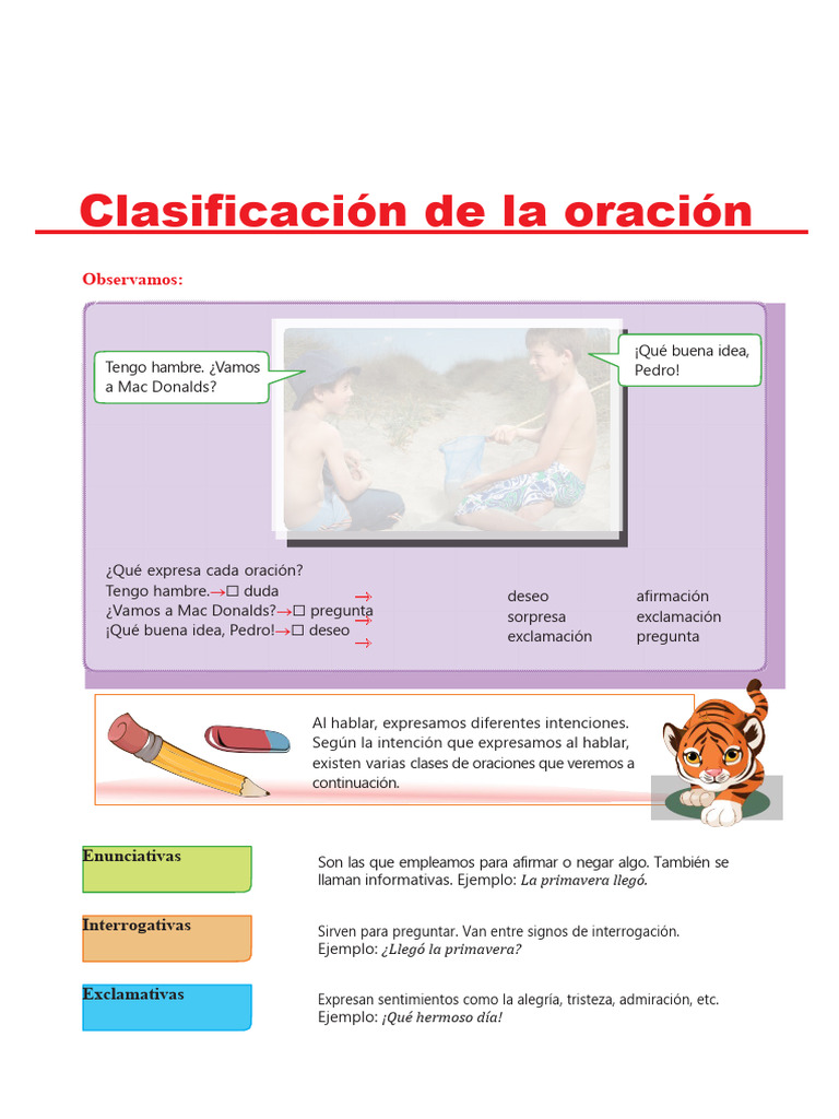 Clasificación de Oraciones para 4° Primaria | PDF | Artes del Lenguaje ...