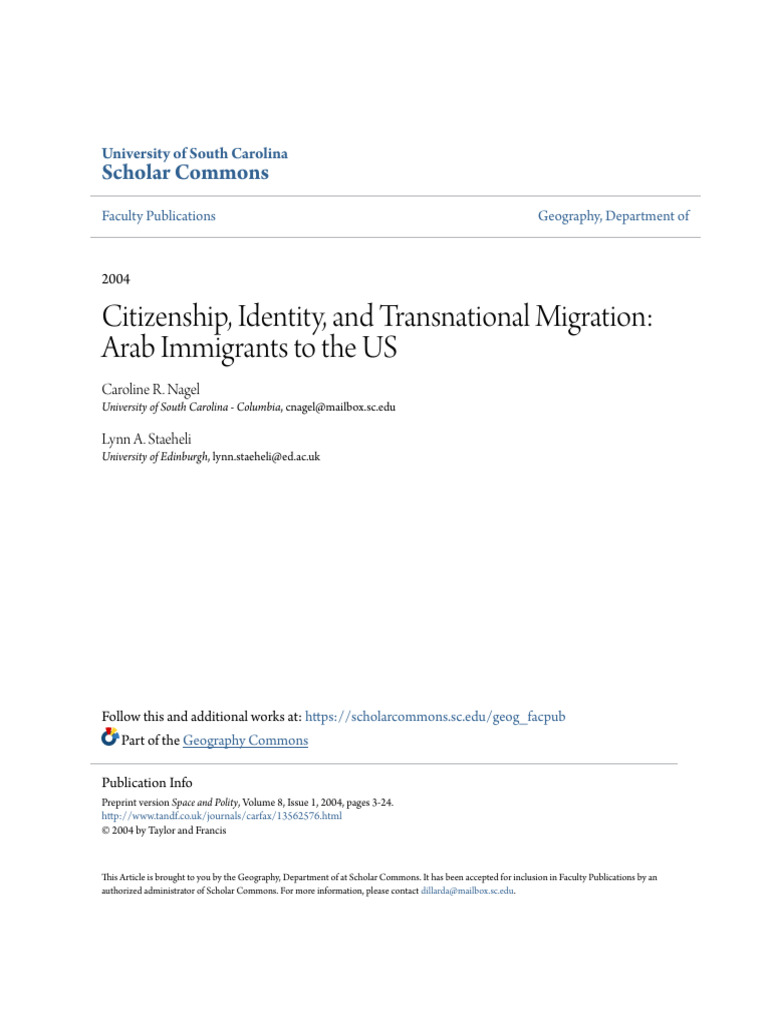 Citizenship Identity and Transnational Migration - Arab Immigran | PDF ...