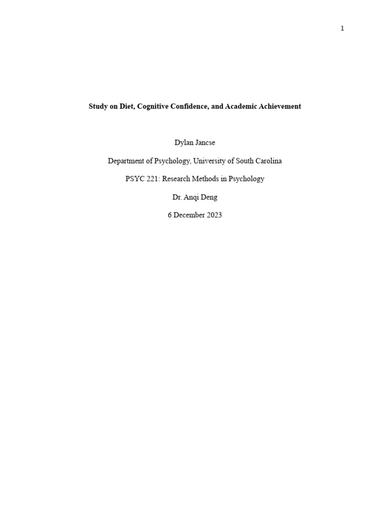 Study On Diet Cognitive Confidence and Academic Achievement | PDF