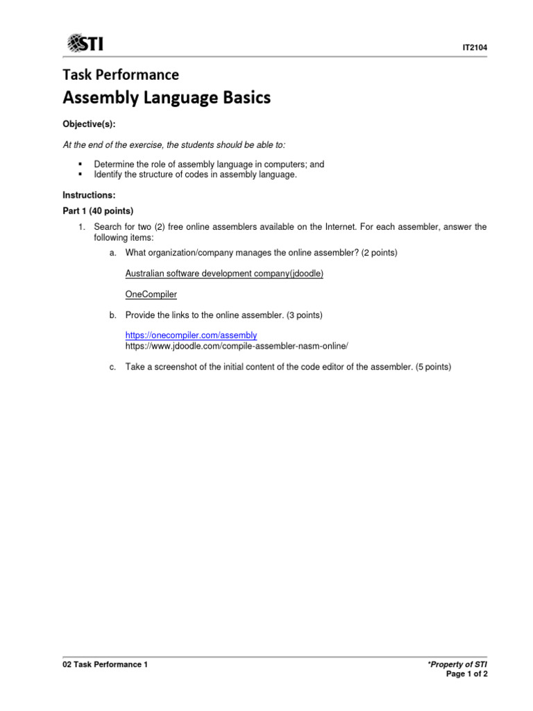 02 Task Performance 1 - Assembly Language Basics | PDF | Assembly ...