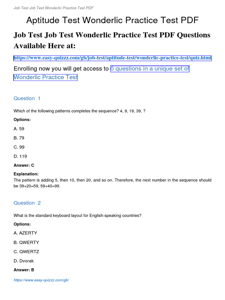 Wonderlic Practice Test Overview | PDF | Language Arts & Discipline ...
