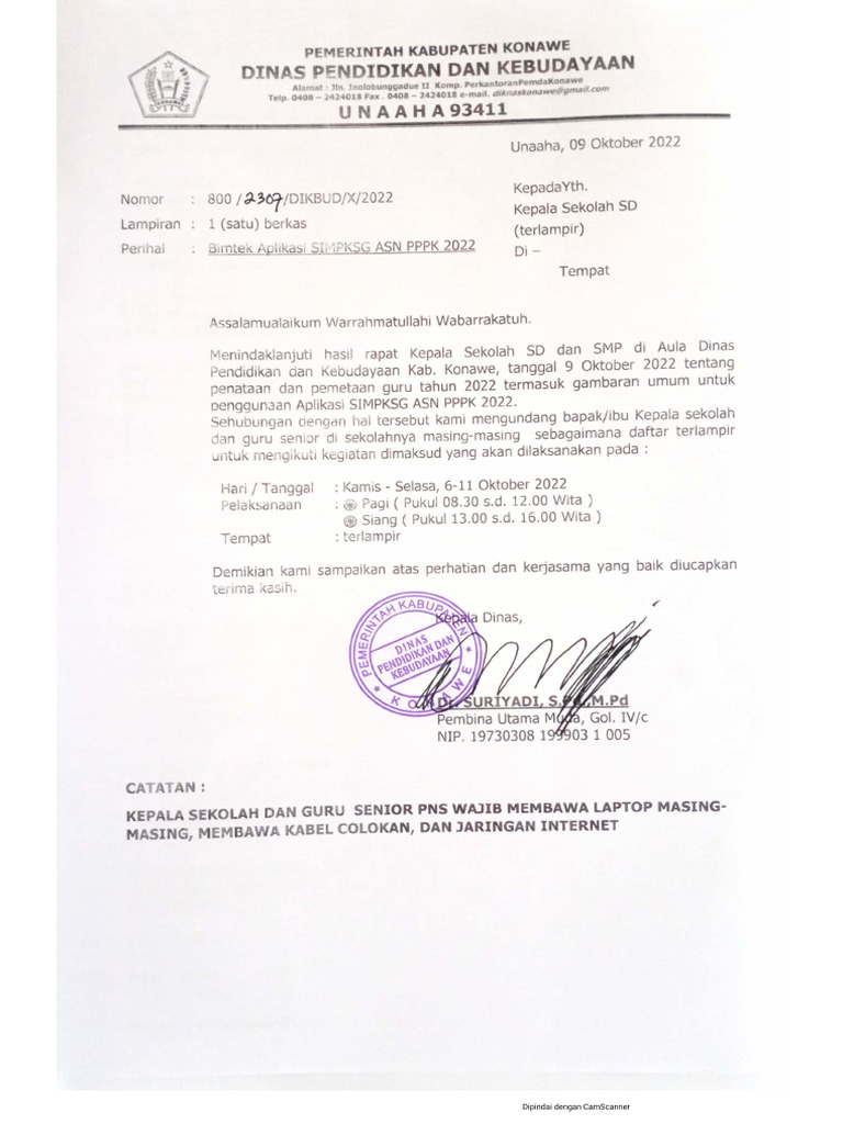 Undangan Bimtek Kepala Sekolah | PDF