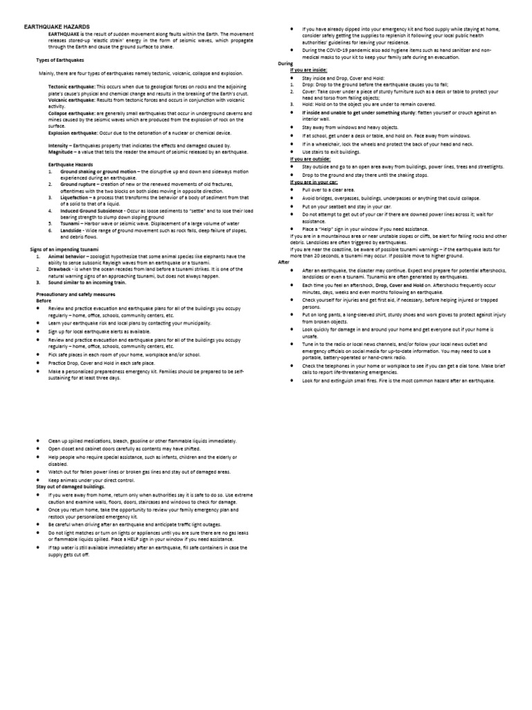 Lesson 4 Earthquake Hazards Concept Notes Pdf Earthquakes Tsunami