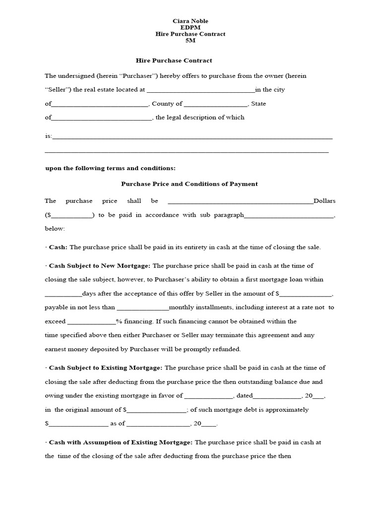 Hire Purchase Agreement Overview | PDF | Mortgage Loan | Prices