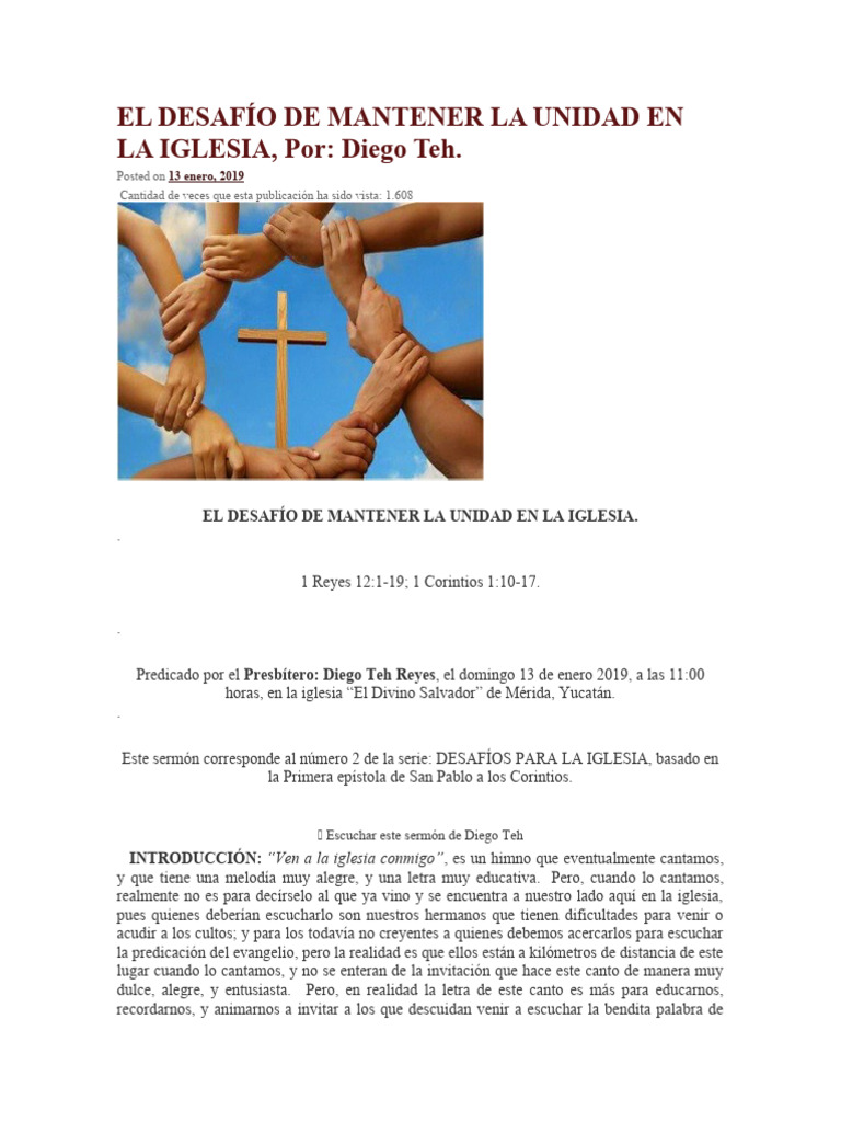 El Desafío De Mantener La Unidad En La Iglesia Pdf Cristo Título