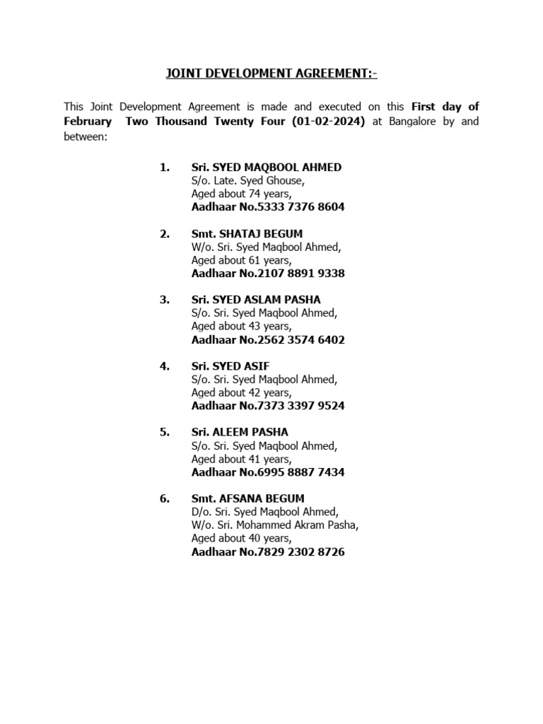 Joint Development Agreement for Property | PDF | Indemnity | Taxes
