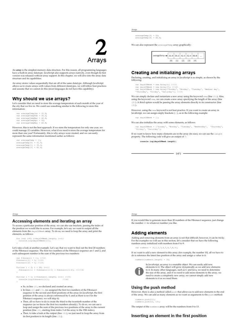 Learning Javascript Data Structures and Algorithms - Arrays | PDF ...