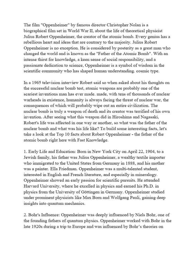 Script For Youtube Video - Robert Oppenheimer | PDF | Nuclear ...