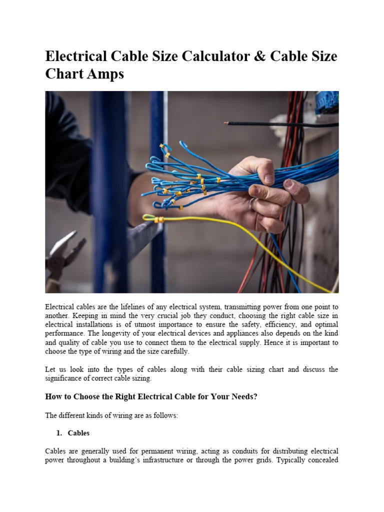 Electrical Cable Size Calculator PDF