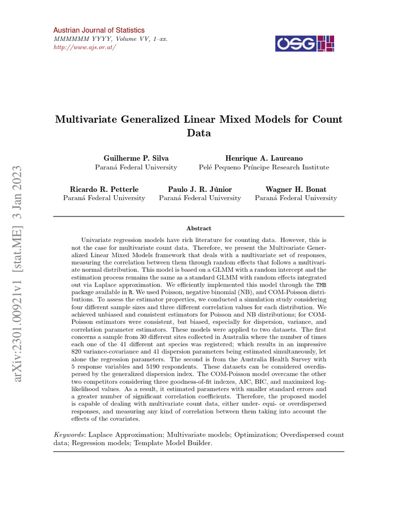 Multivariate Generalized Linear Mixed Models For Count Data: Guilherme ...