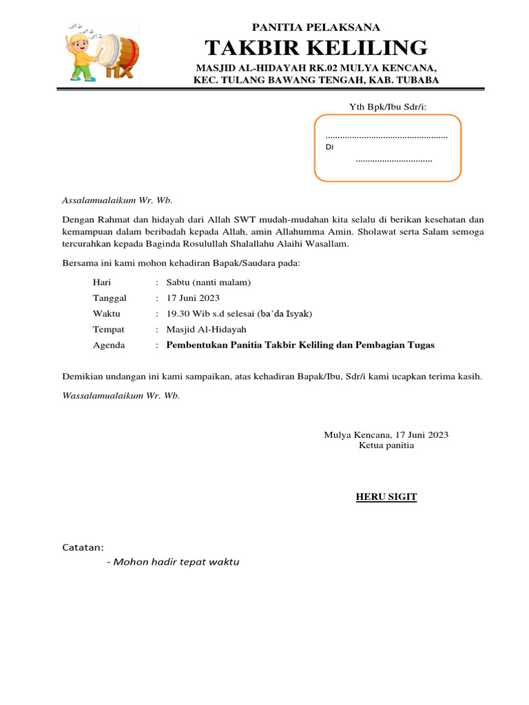 Undangan Rapat Panitia Takbir Kelilig Pdf