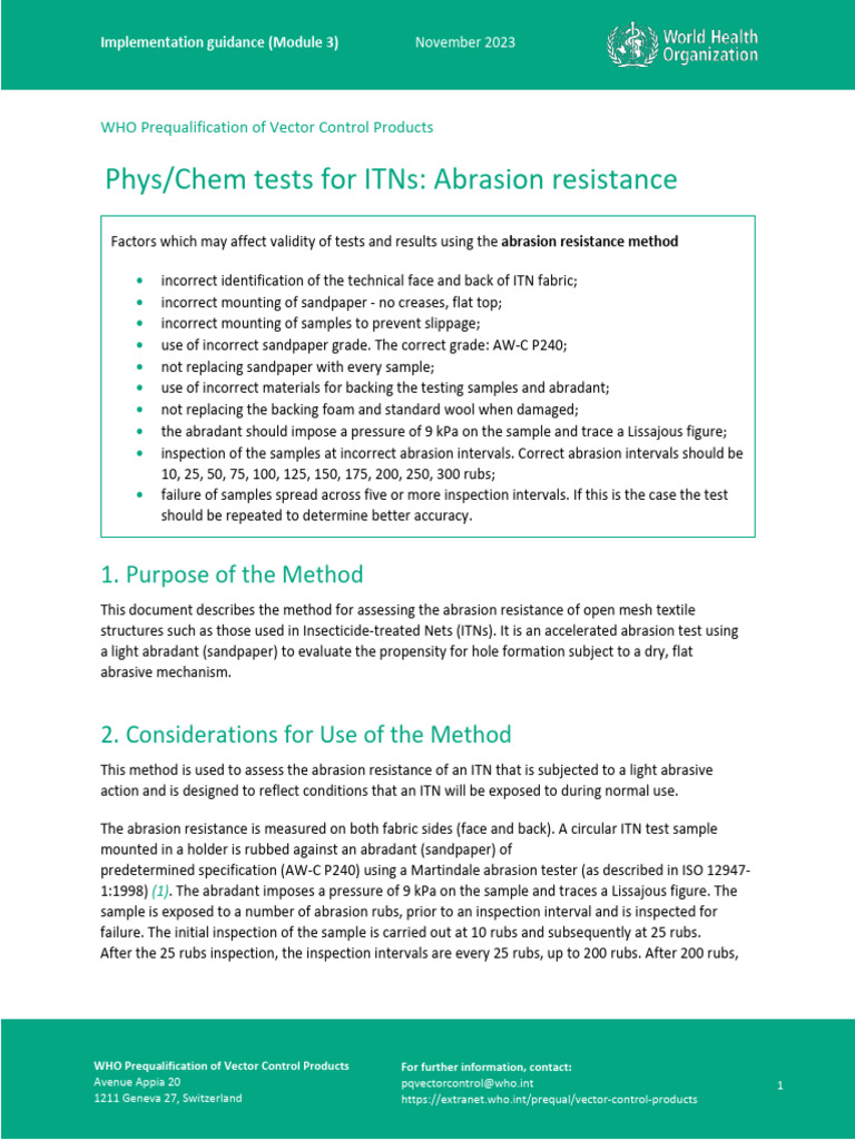 Phys, Chem Tests For ITNs, Abrasion Resistance | PDF