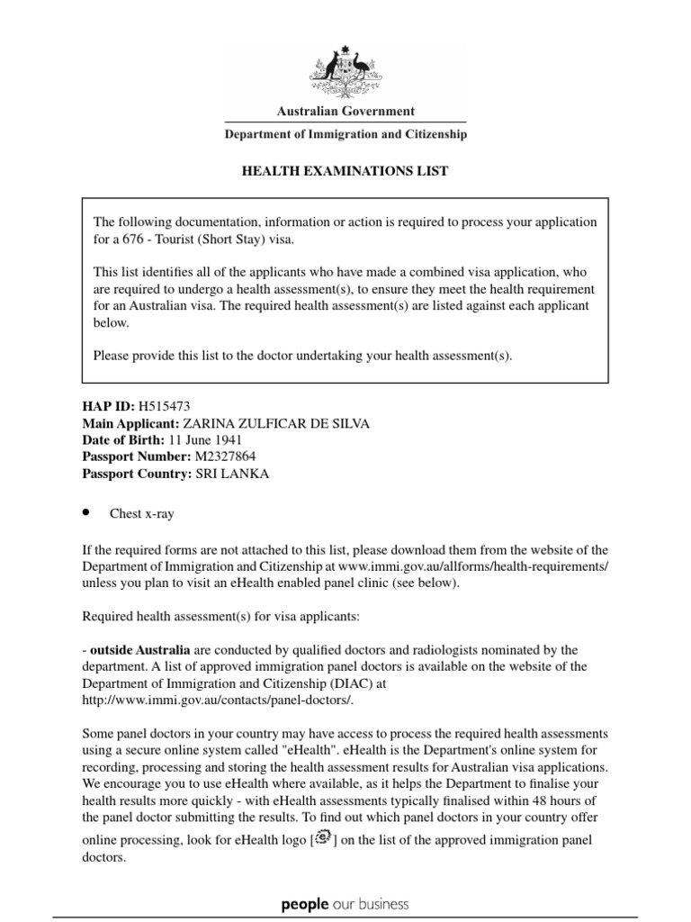 Health Exams for Australian Visa | PDF