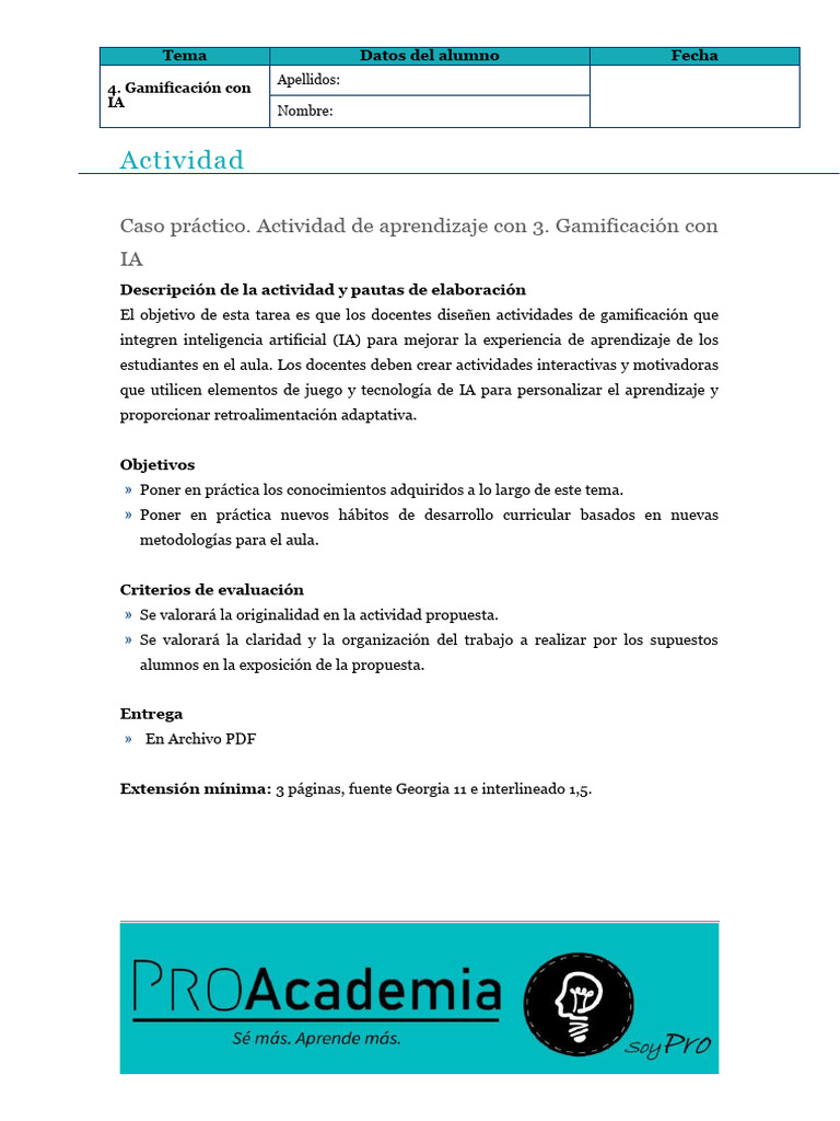 Actividades de Gamificación con IA | PDF | Inteligencia artificial ...