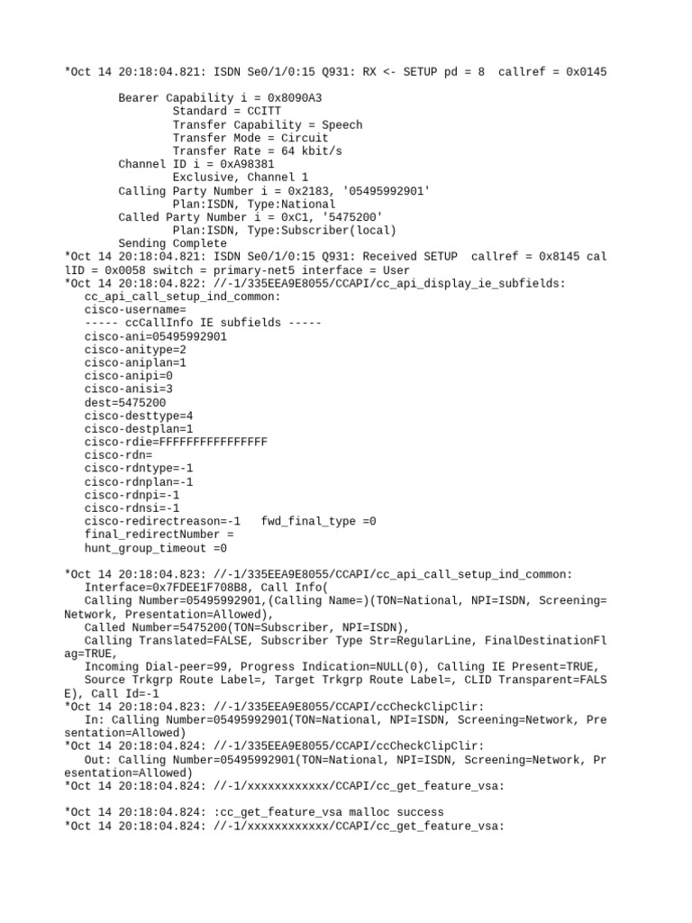 ISDN Call Setup Process Log | PDF | Oral Communication | Computer ...