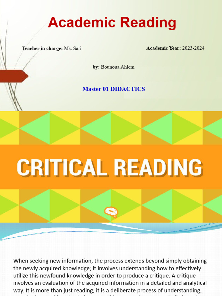 Academic Reading Critical Reading Pdf Evaluation Knowledge