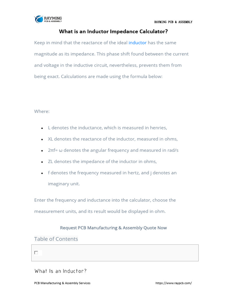 What Is An Inductor Impedance Calculator PDF