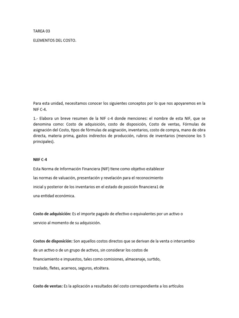 Tarea 03. - Unidad Ii Elementos Del Costo | PDF | Costo | Inventario