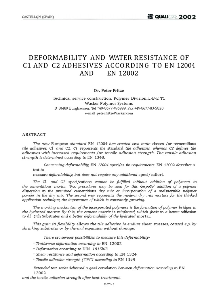 Deformability of C1 and C2 Tile Adhesives | PDF | Strength Of Materials ...