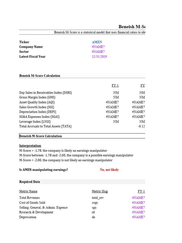 Beneish M-Score Analysis for AMZN | PDF | Financial Services | Money