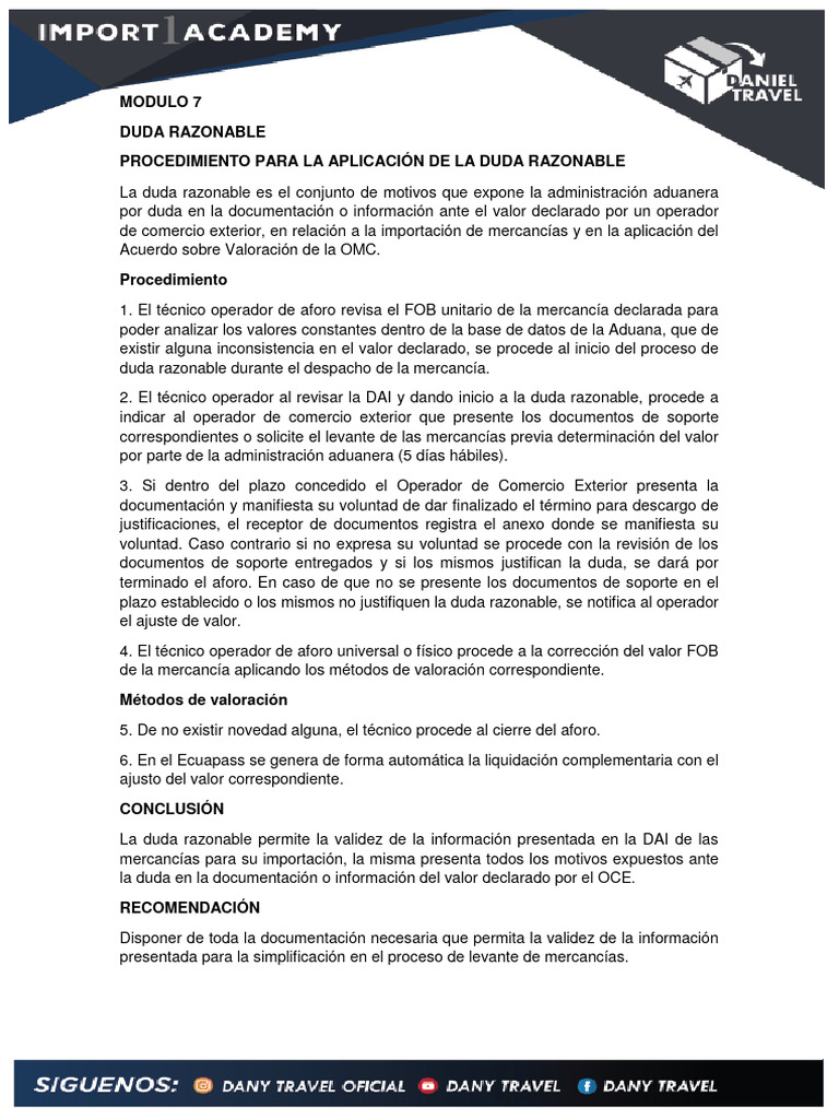 Procedimiento de Duda Razonable Aduanera | PDF