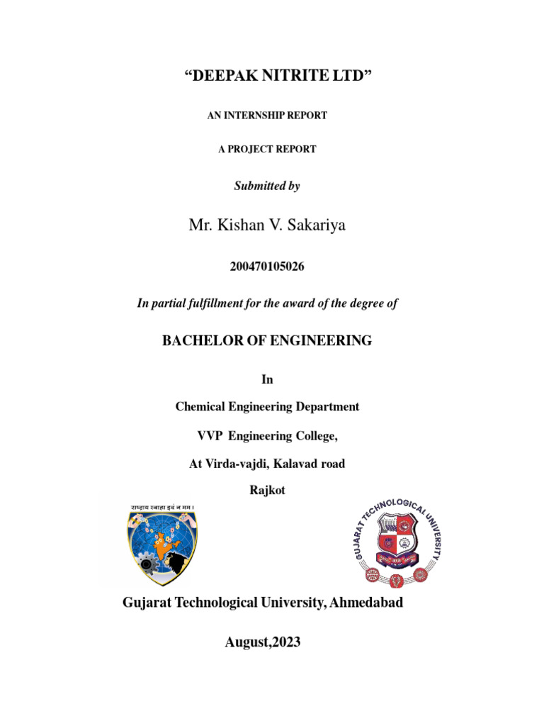 Internship Report at Deepak Nitrite Ltd | PDF | Technology & Engineering