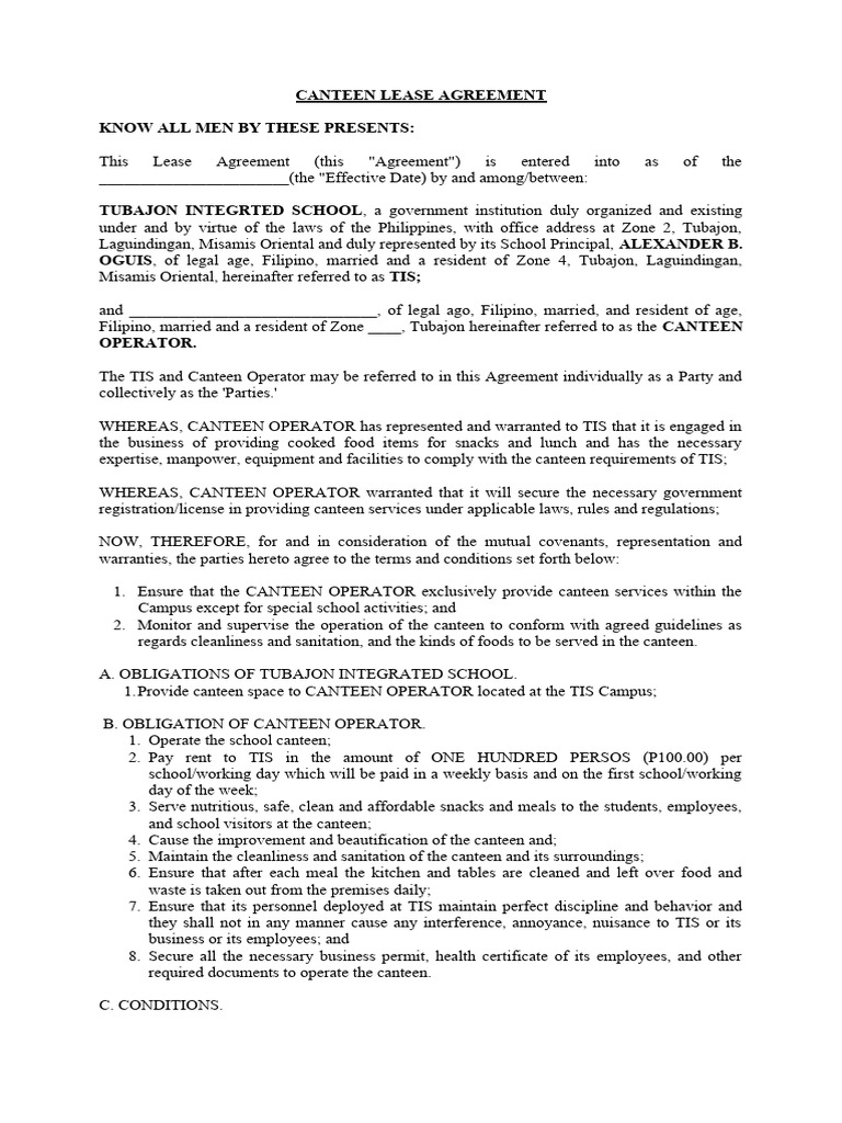Canteen Agreement TIS PDF
