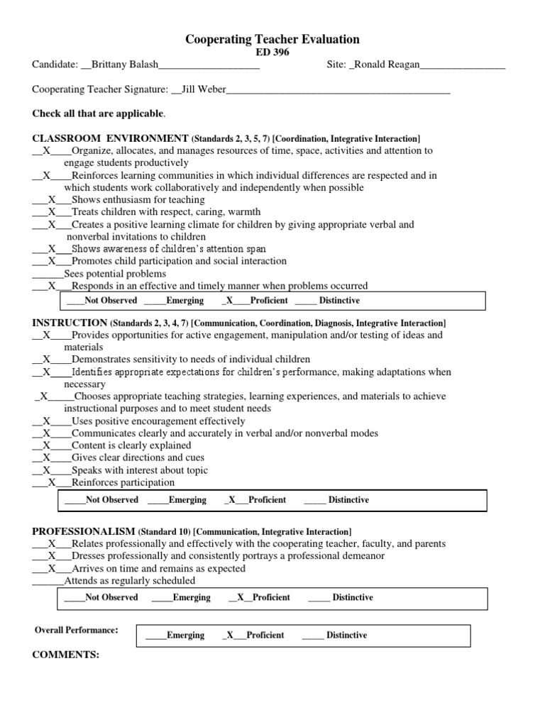 Cooperating Teacher Evaluation Report | PDF | Career & Growth