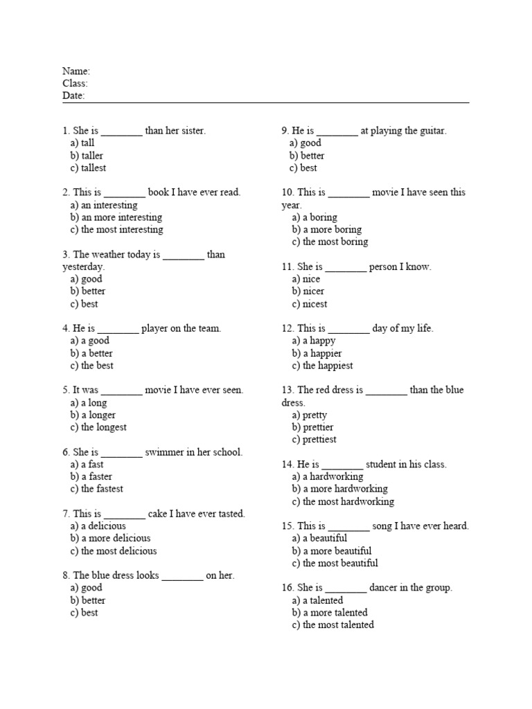 DEGREES OF COMPARISON WORKSHEET GRADE 7 visual data 6