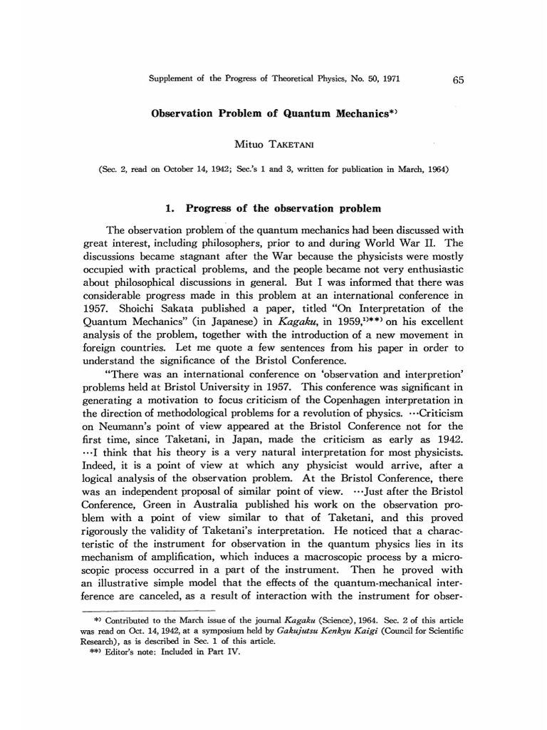 1971 mituo taketani observation problem of quantum mechanics pdf