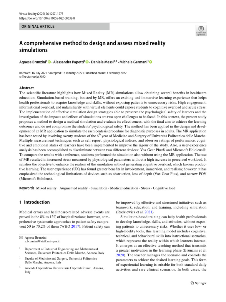 A Comprehensive Method To Design and Assess Mixed Reality Simulations ...