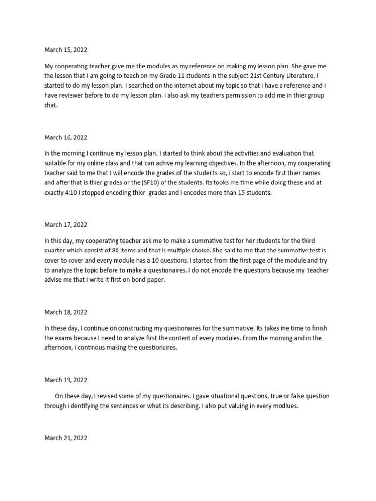 Daily Journals | PDF | Lesson Plan | Multiple Choice