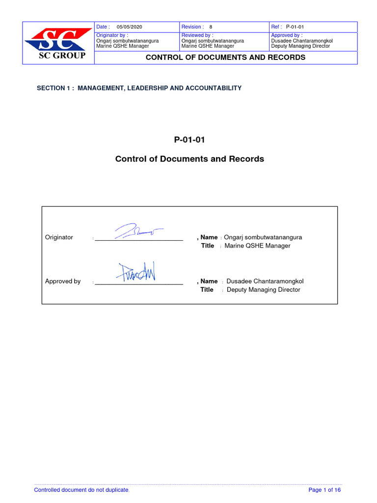 P-01-01 Control of Documents and Records - Rev - 2020may05180542 | PDF
