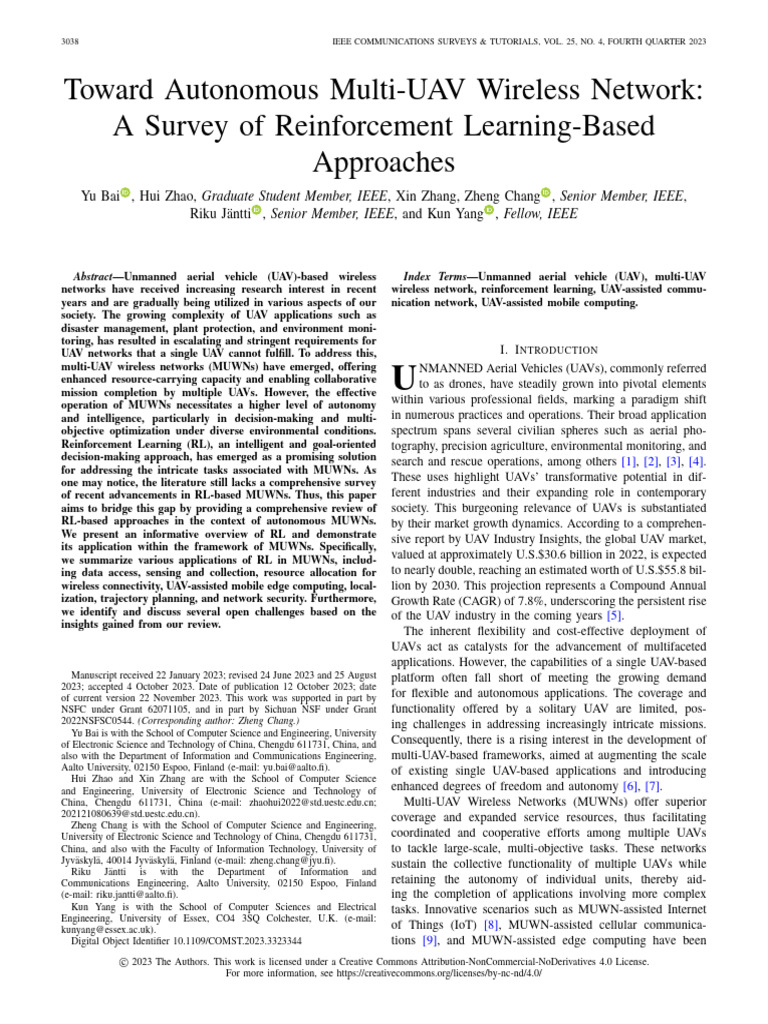 Toward Autonomous Multi-UAV Wireless Network A Survey of Reinforcement ...