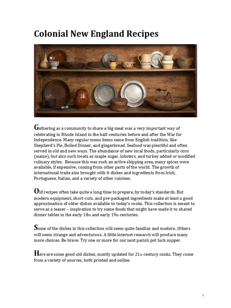 Colonial New England Recipe Collection | PDF | Spoon | Cakes