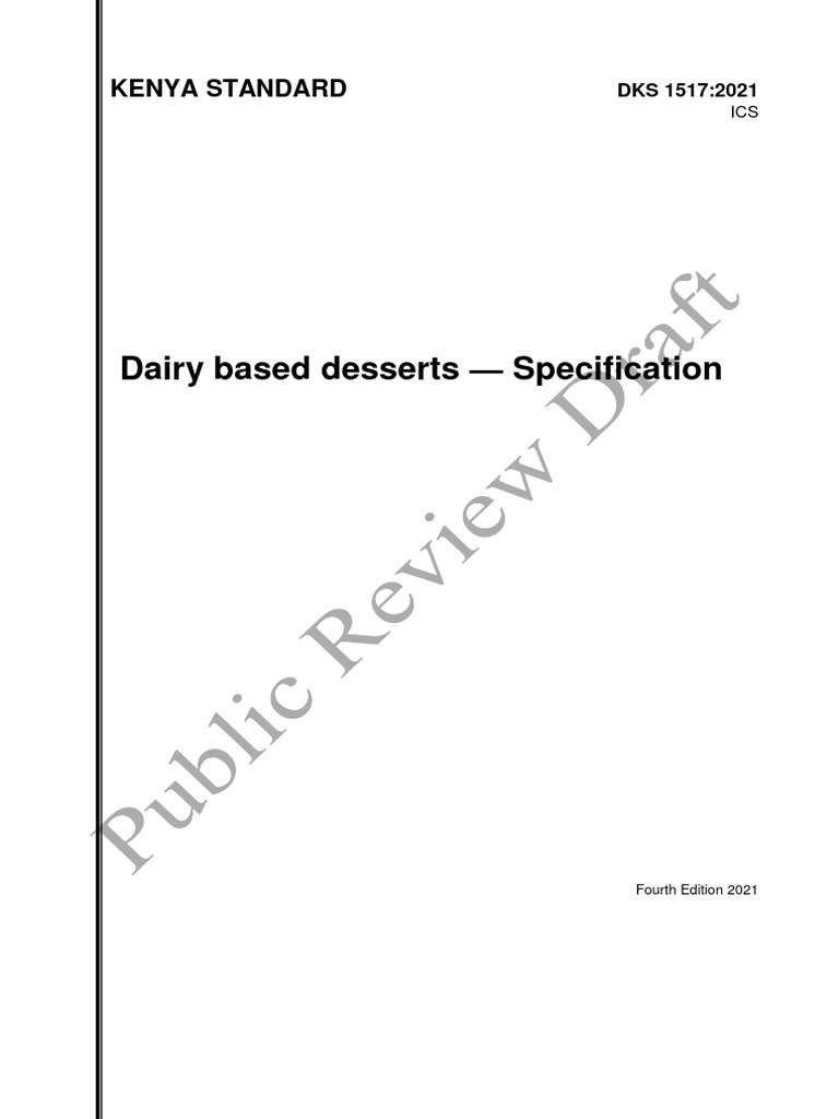 Dairy Based Desserts - Specification: Kenya Standard | PDF | Milk | Cream