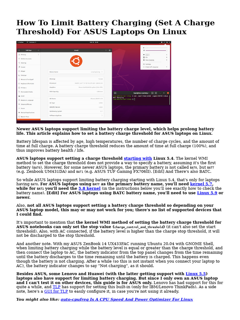 Limit Battery Charging Asus Laptops PDF Laptop Computing