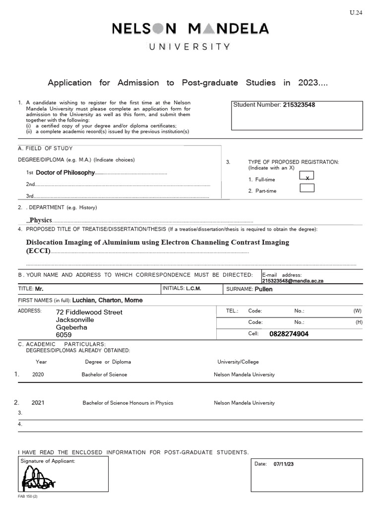 U24 FORM - PDF - NEW | PDF | Thesis | Academic Degree