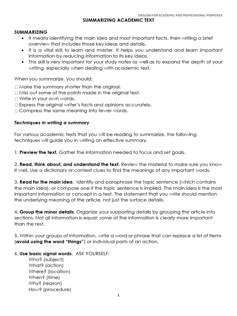 2 Summarizing Academic Text | PDF | Information | Word