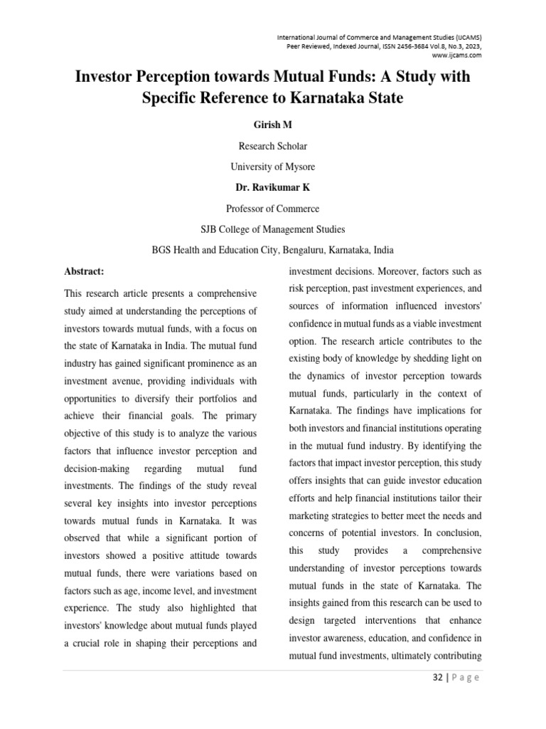 Investor Perception of Mutual Funds in Karnataka | PDF | Investing | Risk