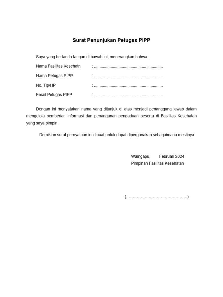 Surat Penunjukan Petugas PIPP BPJS | PDF