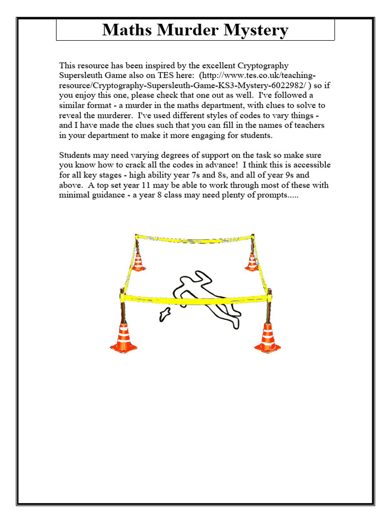 Maths Murder Mystery Pdf Mathematics Clothing