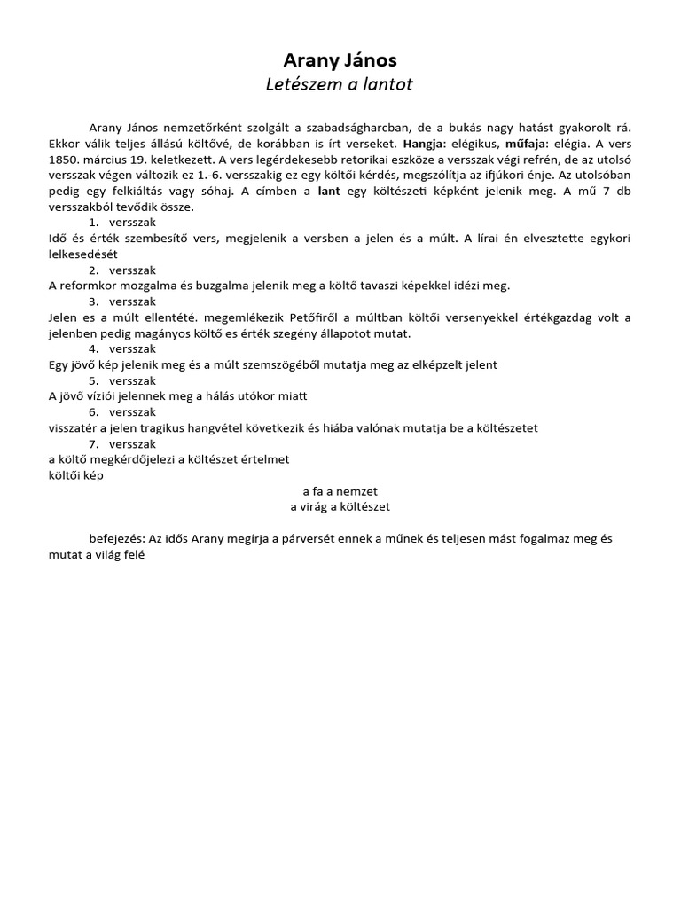Arany János Letészem A Lantot | PDF
