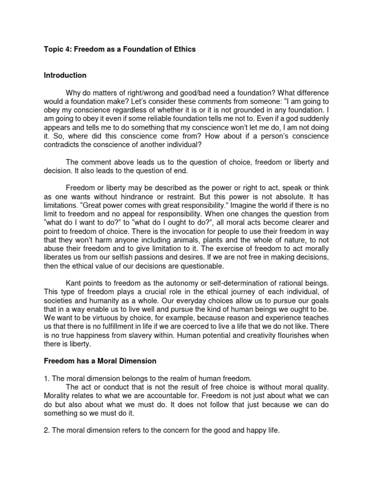 GEC 7 Chapter 1 Topic 4 Freedom As A Foundation of Ethics | PDF ...