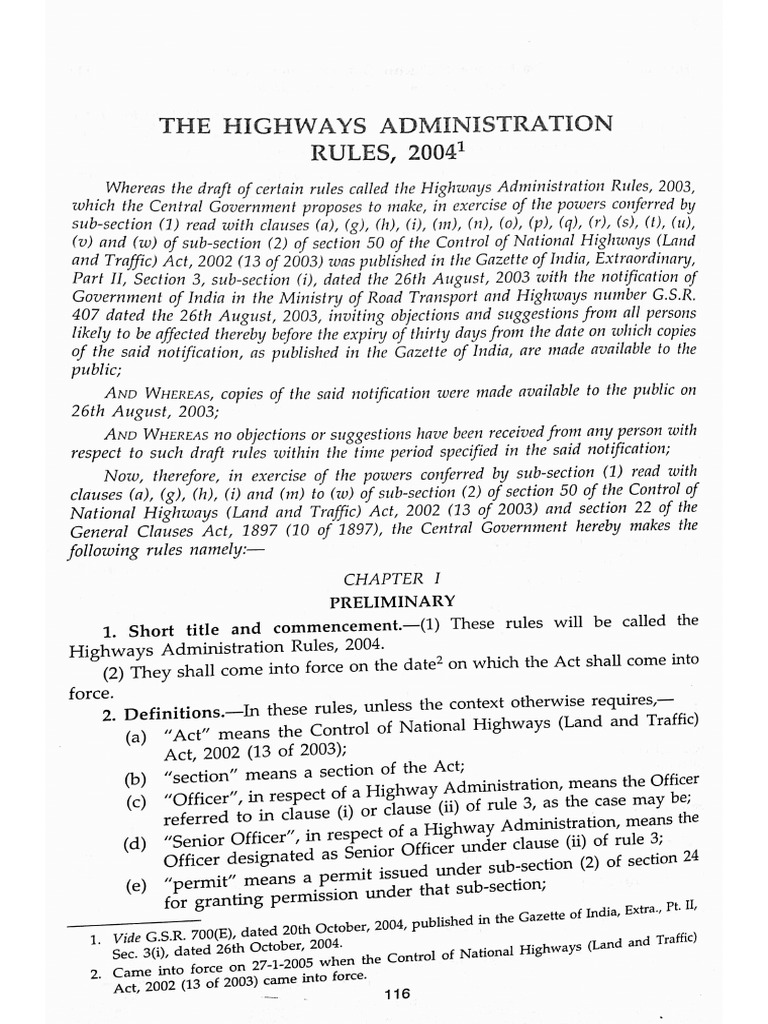 Highways Administration Rules, 2004. | PDF