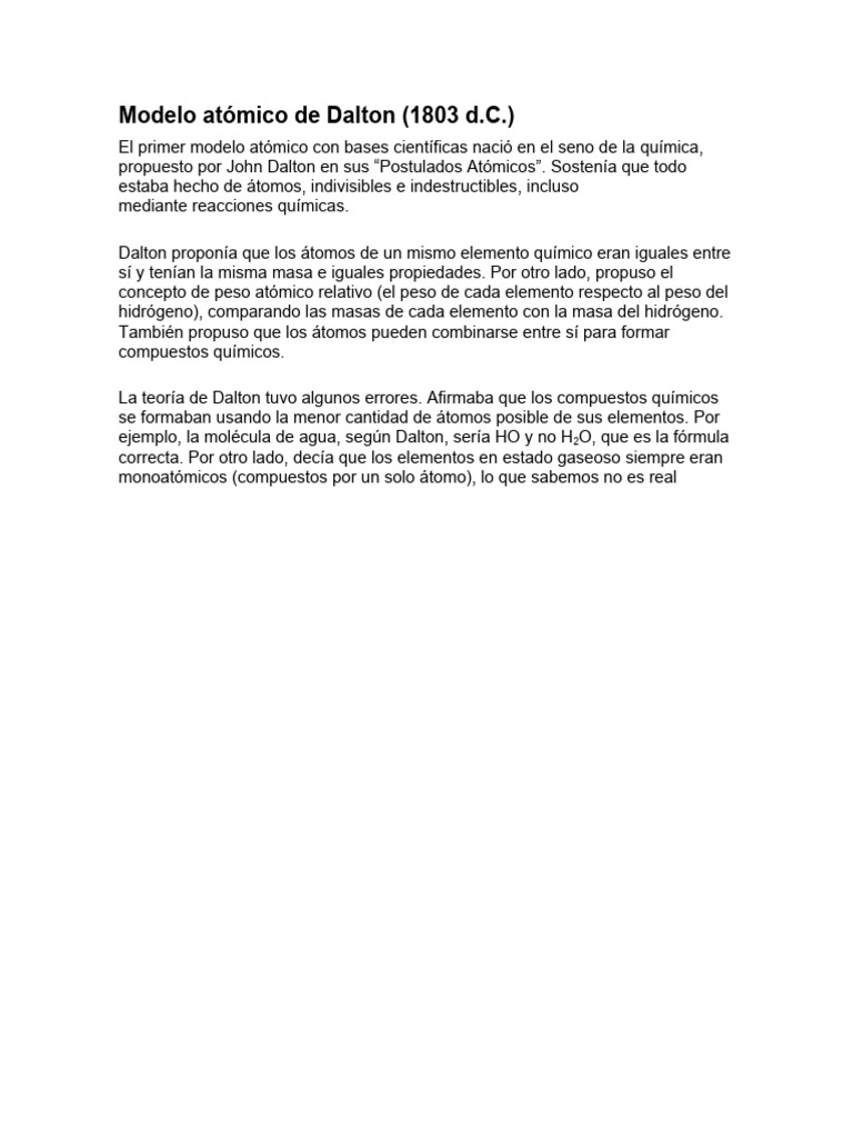 Resumen del modelo atómico de Dalton | PDF