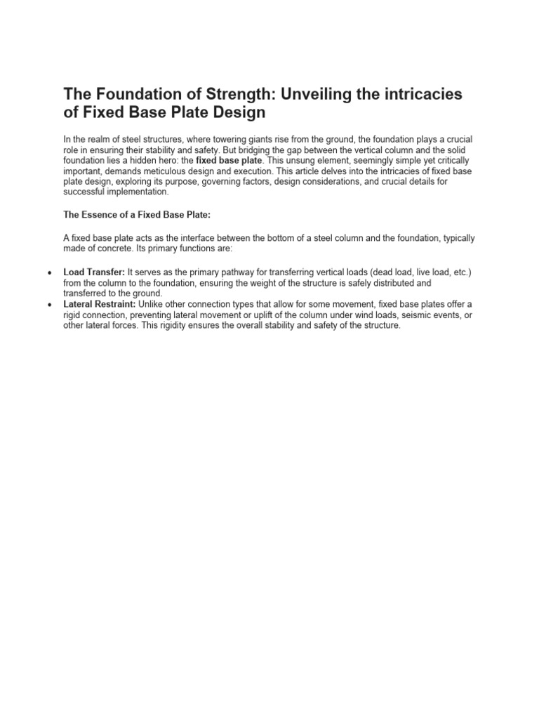 Fixed Base Plate Design PDF