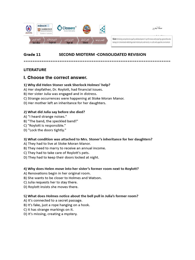 Grade 11 Second Midterm - Consolidated Revision | PDF | Mystery ...